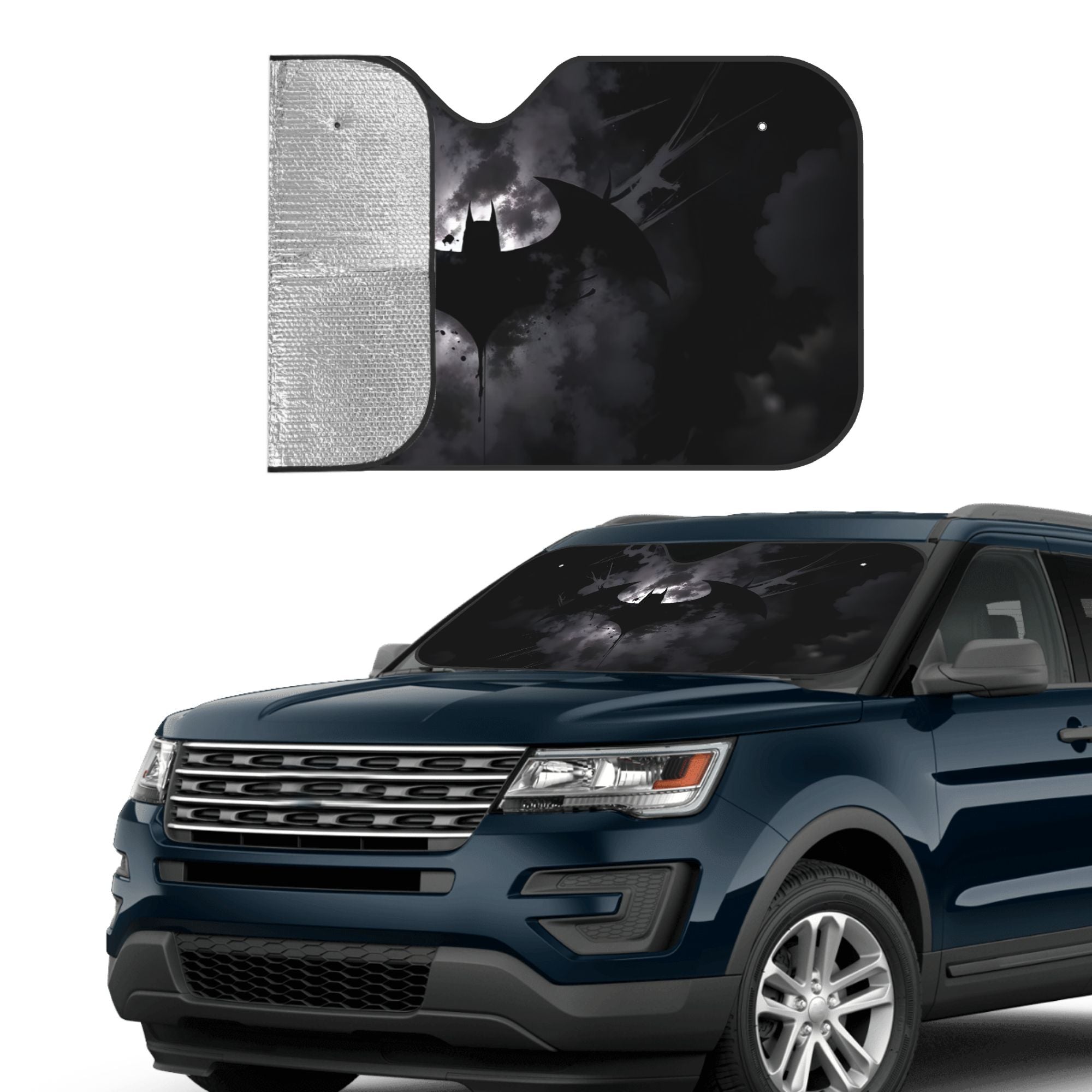 Paraguas solar plegable de Batman de Warner Bros. | Cubierta de parabrisas estilo dibujos animados con material de poliéster | Visera de coche premium con bloqueo de UV | Mantiene la temperatura fresca del habitáculo | Accesorio automotriz unisex (instal
