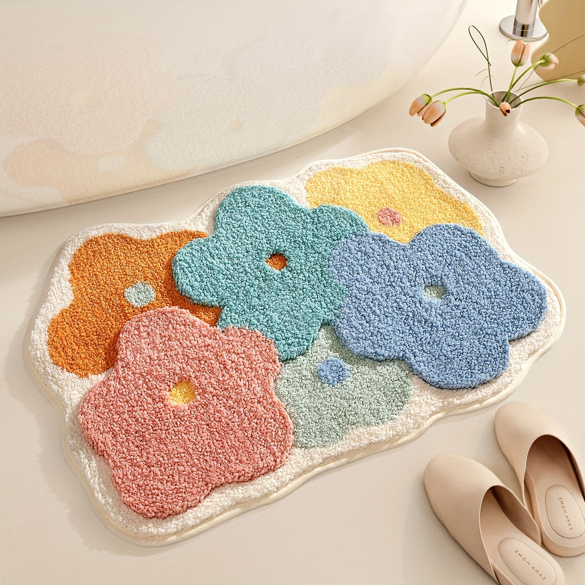 Alfombra de Baño Floral Extra Suave y Absorbente, Antideslizante y Cómoda de Poliéster para Suelo, Lavabo, Bañera, Ducha - Ideal para Decoración de Primavera y Regalo de Navidad, Decoración Navideña