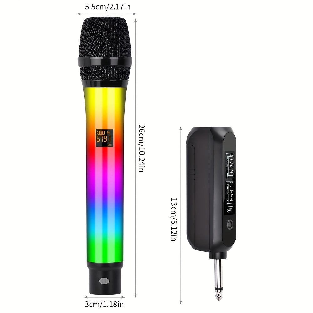 Microfono sin varillas Cambia de Color con 2.4G Anti-Interferencia, Doble Micrófonos y Luz Dinámica RGB para Karaoke y Transmisiones en Vivo, Batería de 2 Horas, Kit Ligero de Plástico