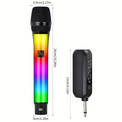 Microfono sin varillas Cambia de Color con 2.4G Anti-Interferencia, Doble Micrófonos y Luz Dinámica RGB para Karaoke y Transmisiones en Vivo, Batería de 2 Horas, Kit Ligero de Plástico