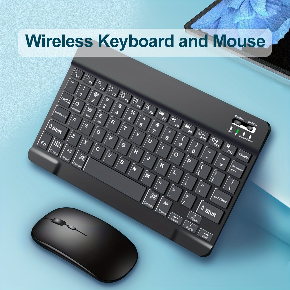 Teclado y ratón inalámbricos mini ultrafinos para portátiles, escritorios, tabletas, Android, MacBook - Diseño portátil con teclas iluminadas, carga Type-C, detección de movimiento óptico, batería de litio, almohadilla para ratón de PC