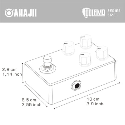 DOLAMO 1 unidad Pedal de efectos de guitarra Overdrive - Amarillo brillante y negro, aumento de bajo dual, distorsión, aumento de volumen, bucle de efectos y perillas de control, construcción metálica/ensamblada para músicos en vivo, pedal de guitarra, p