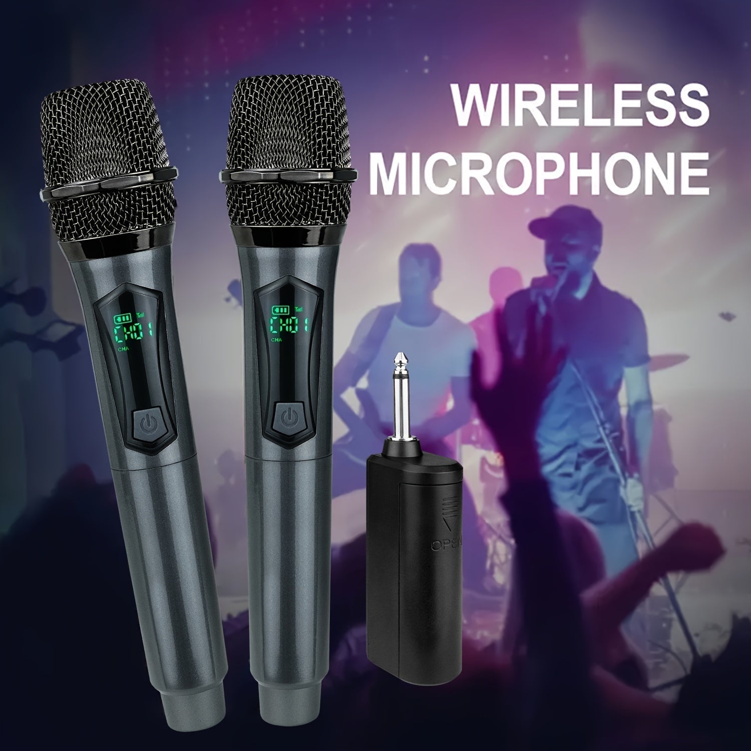 Micrófono inalámbrico para karaoke, sistema dinámico de mano con micrófono y receptor recargable, ideal para fiestas, iglesias, reuniones, bodas, para animadores, color gris