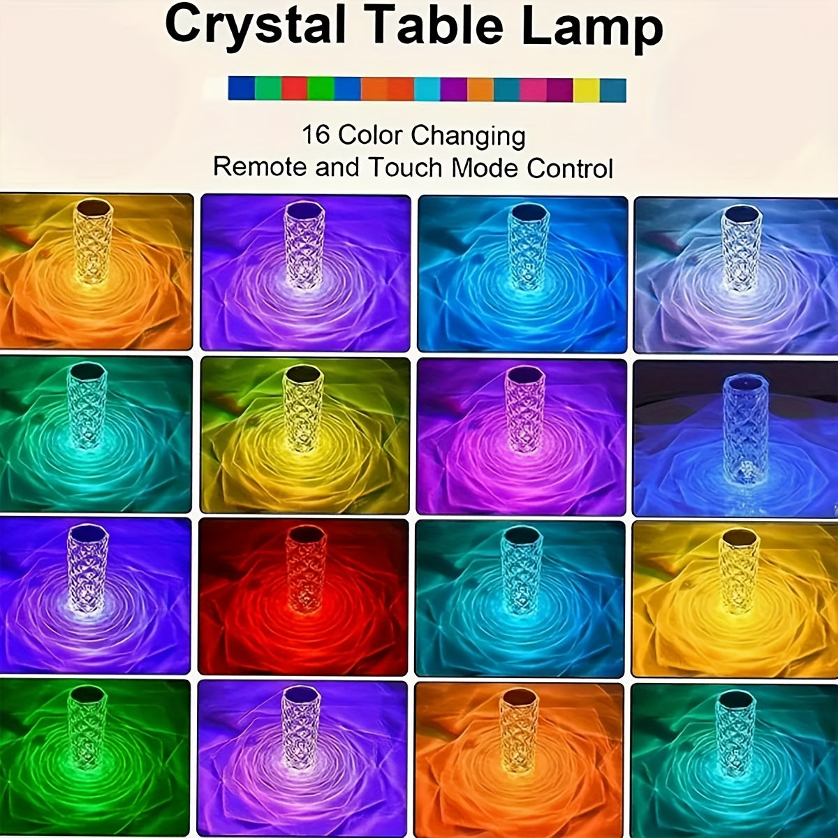 1 lámpara de mesa de cristal de rosa recargable por USB, batería de litio de 500 mAh, 3 colores y 16 colores + control remoto, con cable de carga USB, lámpara de atmósfera para el hogar, lámpara de atmósfera para dormitorio, luz nocturna para habitación,