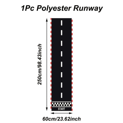 1pc, Tela de pista negra y blanca, 60*250 cm, corredor de poliéster inspirado en pistas de carreras, decoración para fiestas de cumpleaños, decoración para eventos y reuniones deportivas con tema de carreras, alfombra de pista deportiva para fiestas con