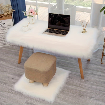 1pieza Alfombra de Piel de Oveja Artificial Suave, Moderna Mesa de Comedor y Escritorio de Pelo Falso Acogedor, Material Lavable de Acrílico y Poliéster, Lavar a Máquina, Forro de Ante, Alfombra de Cojín Decorativa de Navidad