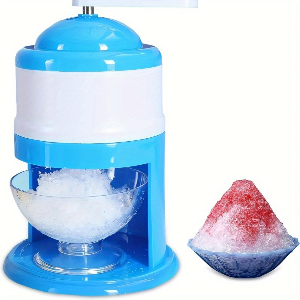 Heladera Manual de Doble Uso - Diseño Portátil Sin Electricidad con Tazón Transparente para Cubitos y Hielo Rallado Casero - Esencial para Picnics, Camping y Bebidas de Verano - Gadget Azul y Blanco, Heladora Compacta, Equipo de Campaña, Construcción Dur