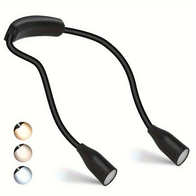 1pc Luz de Lectura para el Cuello con LED Flexible y 3 Modos de Color, Recargable por USB, Brillo Ajustable, Batería Duradera para la Cama, Tejer, Acampar y Actividades al Aire Libre, Negro/Blanco, Luz de Camping | Luz Llamativa | Acabado Metálico