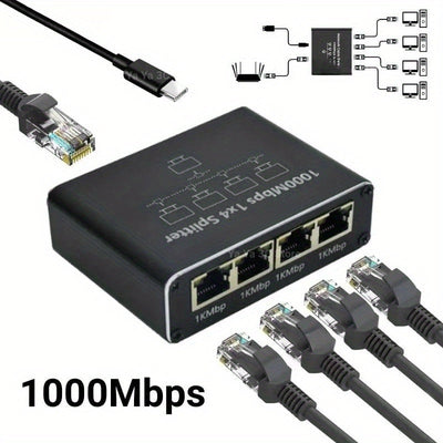 Divisor Gigabit Ethernet 1000Mbps de 1 a 2/3/4 RJ45 para Computadora/Hub/Empalmeador/Ruta/Caja Set-Top/Digital TV
