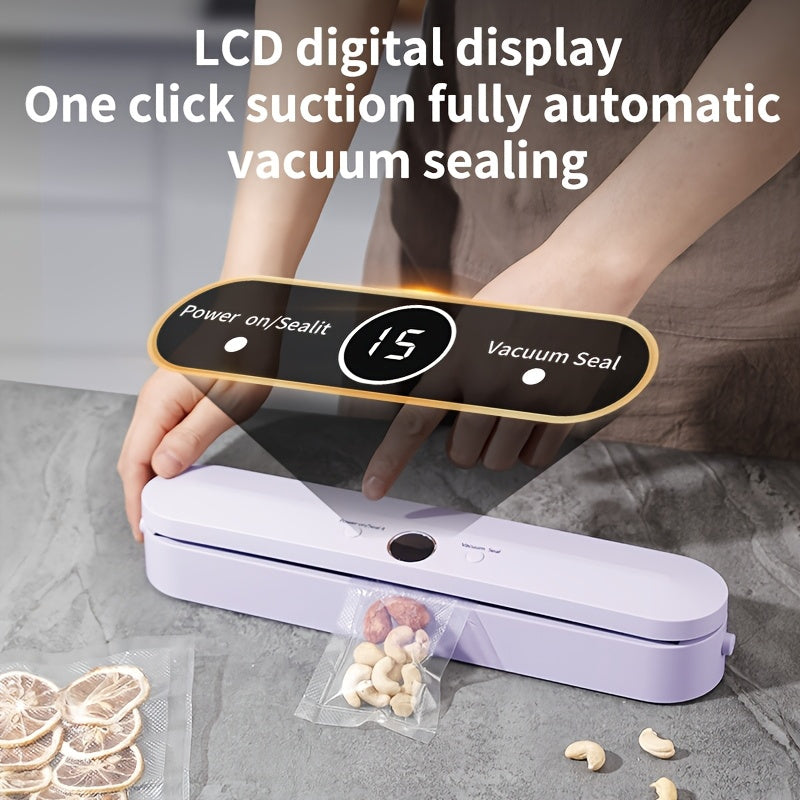 Máquina de sellado inteligente con pantalla LED mejorada, gran capacidad de almacenamiento, carga USB, batería de litio, organizador de cocina para frescura de alimentos | Accesorio de cocina moderno | Dispositivo recargable por USB, sellador de vacío