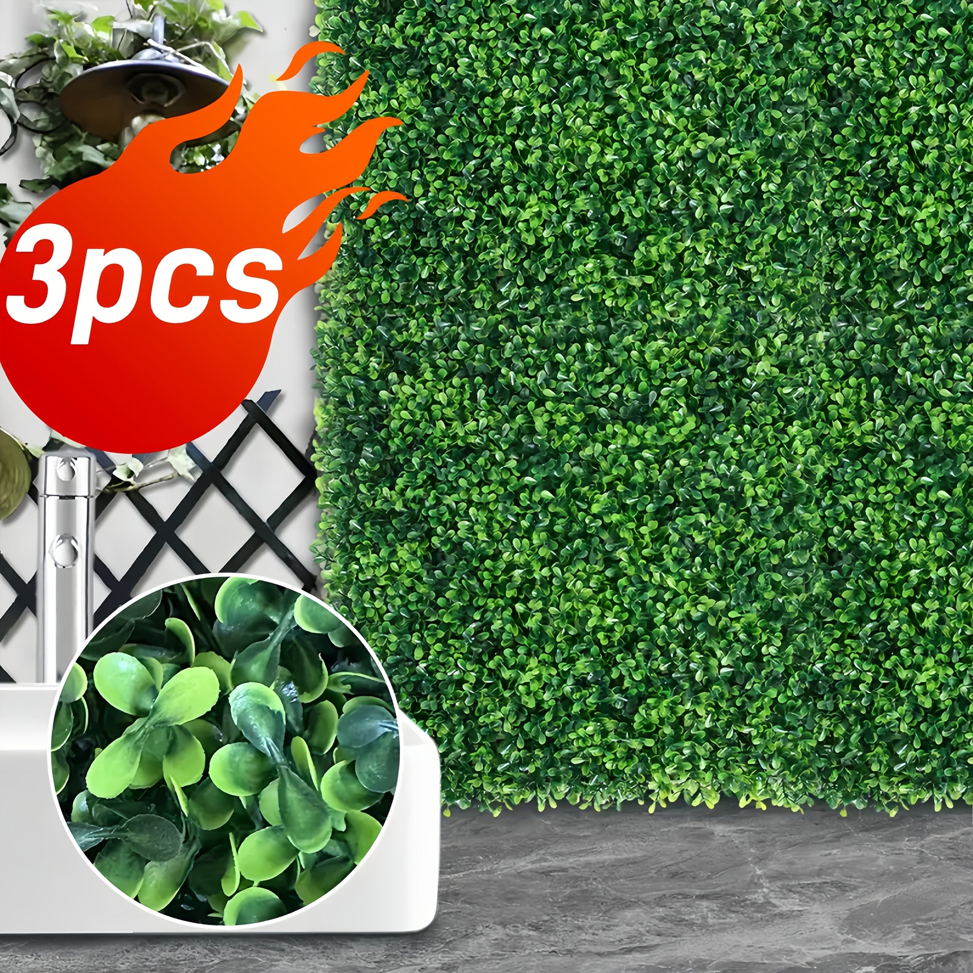 Paquete de 3 Paneles de Hierba Artificial Ivy - Pared de Césped Falso PE Resistente a los Rayos UV, 120cm x 60cm Decoración Colgante Impermeable para Exterior/Interior, Jardín, Patio, Acción de Gracias, Navidad, Halloween, Instalación Sin Herramientas, A
