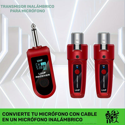 Adaptador transmisor receptor inalámbrico para micrófonos dinámicos [Sistema inalámbrico para micrófonos dinámicos], sistema de micrófono inalámbrico con adaptador transmisor receptor XLR, compatible con sistema XLR, conector de 6.35 mm, recargable por U