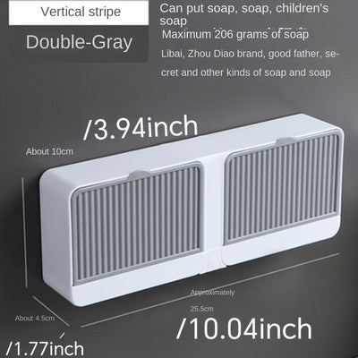 Caja de jabón vertical de doble gris: Jabonera rectangular de plástico montada en la pared con drenaje para jabones en barra - Adecuada para uso en el baño