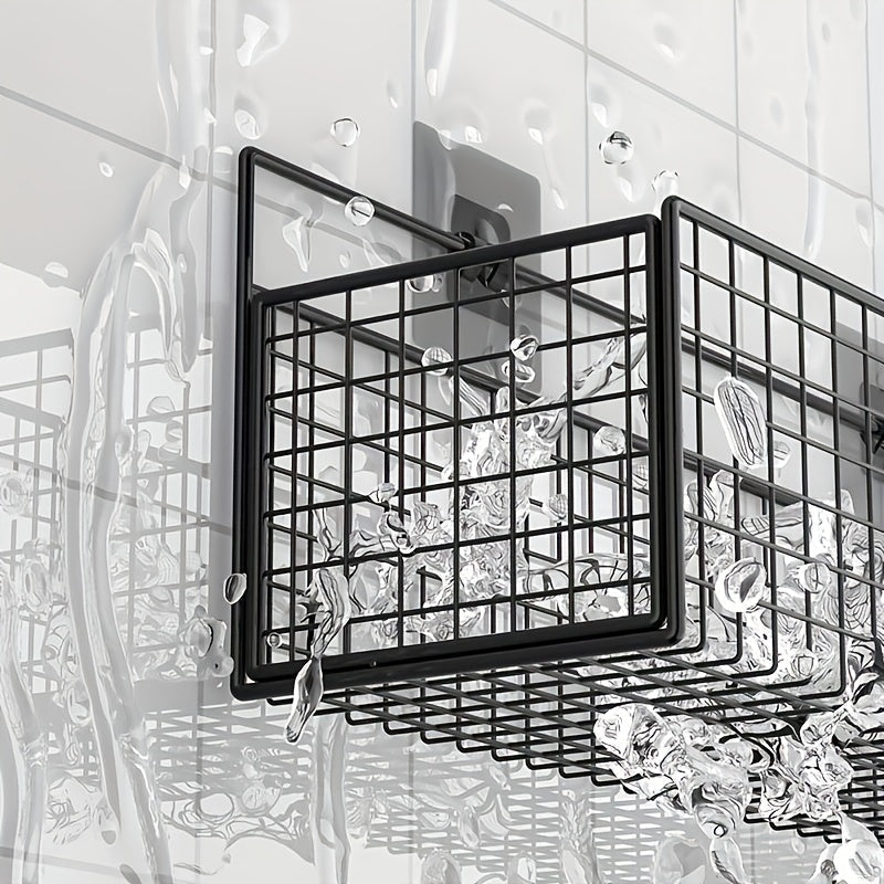 Organizador de pared metálico sin taladro - Estantes rústicos con diseño de rejilla para toallas, artículos de baño y papel higiénico, metal duradero resistente al óxido, fácil instalación, accesorios de baño seguros para la salud
