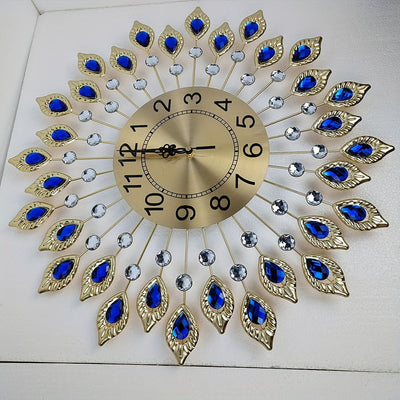 1 pieza, reloj de sol estilo europeo con diseño de piedras gemas en forma de lágrima - Reloj de pared moderno y minimalista silencioso para sala de estar, funcionamiento con batería (no incluye pilas AA), decoración de pared para reloj
