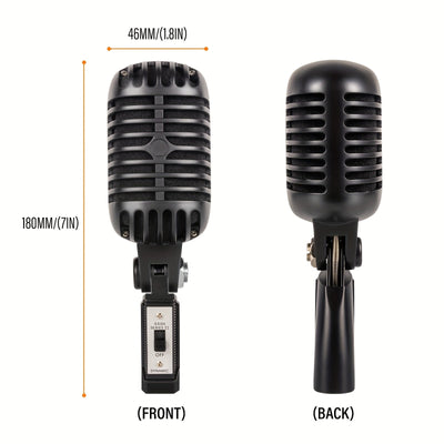 Micrófono Dinámico Portátil Negro Mate GM-55 Estilo Vintage - Estilo Clásico Retro, Adecuado para Karaoke y Grabación, con Conector Jack de 6,35 Mm, Micrófono de Voz.