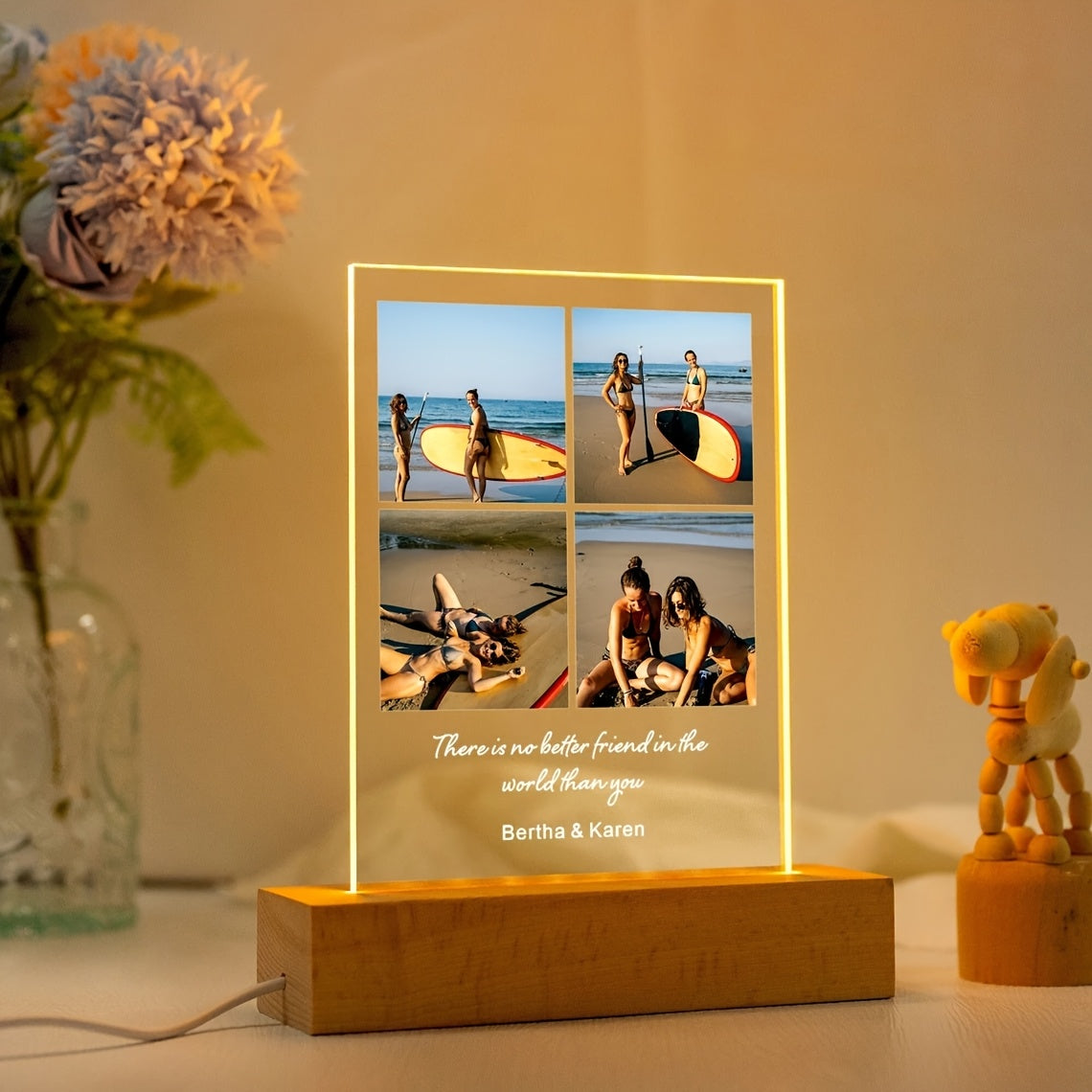 Lámpara de escritorio de ornamentación de foto personalizada, lámpara de atmósfera de mesita de noche para dormitorio, foto de pareja y amigos para regalo de cumpleaños y vacaciones