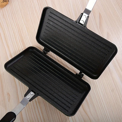 Esta Nueva Sartén de Aleación de Aluminio Multifuncional de Doble Cara con Mango es Antiadherente y Perfecta para Hacer Sandwiches, Bistecs, Tostadas y Huevos, Adecuada para Reuniones en Interiores y al Aire Libre.