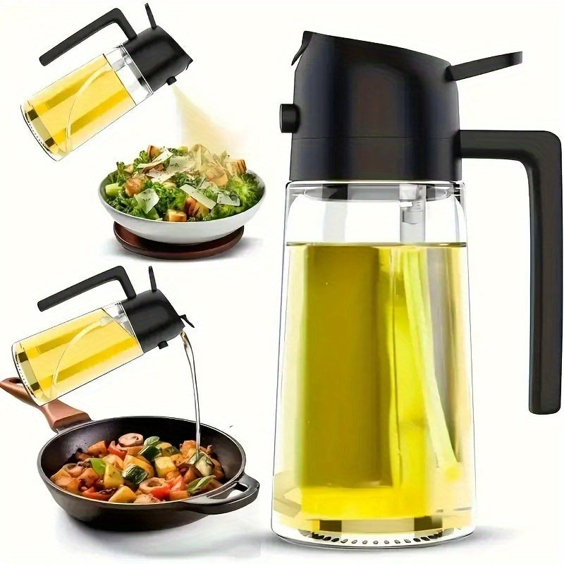 Botella de Aceite 2 en 1 con Rociador y Vertedor - Dispensador Portátil para Cocinar, Ensaladas y Hornear - Diseño Fácil de Limpiar - Ideal para Aceites de Oliva, Vegetales y Cocción - Perfecto para Hogares y Cocinas Profesionales