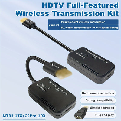 Modelo MTR1 PLUS con todas las funciones, transmisor y receptor sin varillas de alta definición 1080P, paquete de transmisión extendida HD, alcance abierto de 50 metros/165 pies, no solo soporta transmisión punto a punto, sino también es adecuado para re