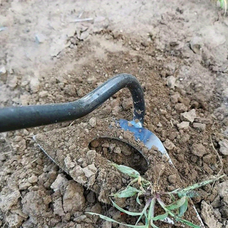 Hacha hueca de acero endurecido de alta calidad - Rascador de malezas portátil con mango ergonómico, duradero y resistente a la corrosión para jardines de verduras, camas de flores y aéreo de suelo, herramienta de jardinería, acabado metálico elegante, m