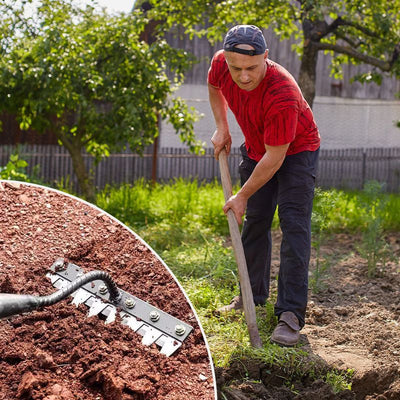 Rastrillo de jardín de mano de acero al carbono de 8 dientes - Diseño ergonómico de alta resistencia para la eliminación de malezas, cultivo del suelo y suelteción - Fácil de instalar, rastrillo de metal duradero para agricultura y uso de jardín, herrami