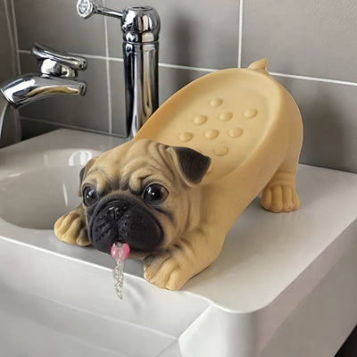 Caja de jabón con figura de pug en resina simulada, artículos de uso diario para el hogar, ideal para baño, cocina o sala de estar