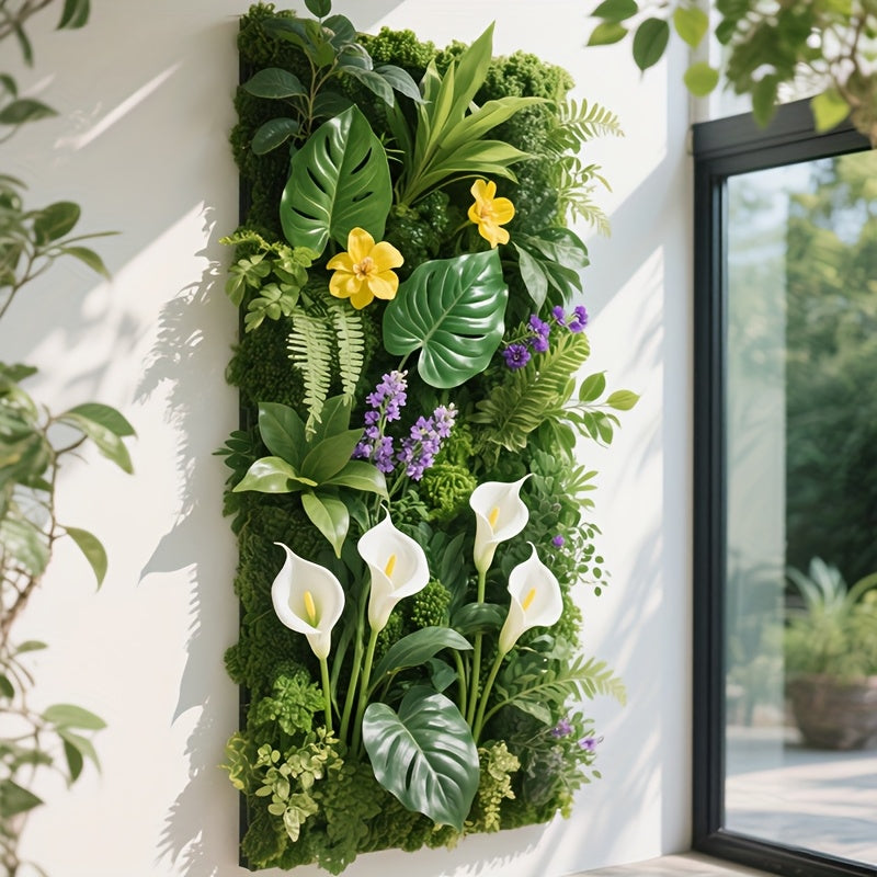 41.91cm a 61.98cm - Panel de muro de vegetación exuberante con flores y follaje vibrantes - Diseño de valla de madera natural, pantalla de privacidad para interiores y exteriores, perfecto para hogar, oficina, bodas y decoración estacional, césped artifi
