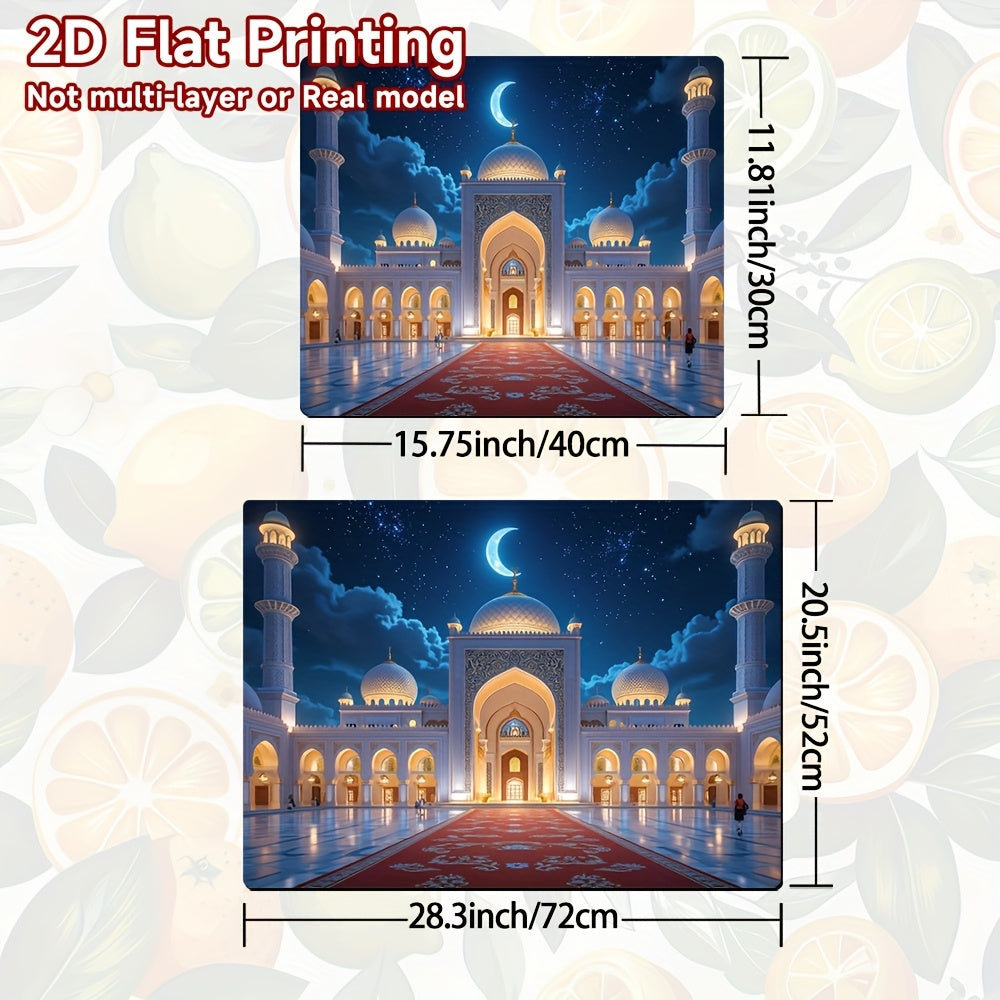 1pc Cubierta para Estufa y Alfombrilla de Cocina - Diseño de Mezquita Dorada con Luna Creciente, Azul Medianoche - Protector Térmico para Estufas, Horno, Refrigerador, Lavadora, Secadora - Decoración Fácil de Limpiar para Cocina - Compatible con Estufas
