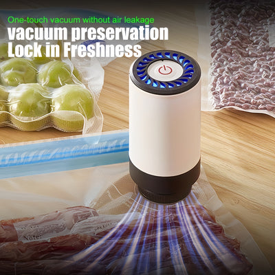Conjunto de Sellador al Vacío Eléctrico Conveniente ABUDODO, Bomba de Vacío Manual Compresada por Aire, Carga USB, Utilizado para el Sellado y Almacenamiento de Alimentos, Diseño Cilíndrico Compacto, Adecuado para la Cocina del Hogar - Máquina Selladora