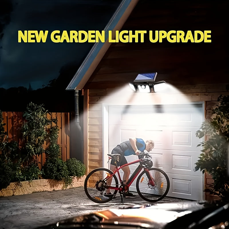 Luz de seguridad solar con sensor de movimiento - 74 LED, luz de inundación exterior, 3 modos, impermeable, adecuada para la puerta principal, patio, garaje, sendero, camino, jardín y patio, alimentada por energía solar y ahorro de energía, cuerpo de plá