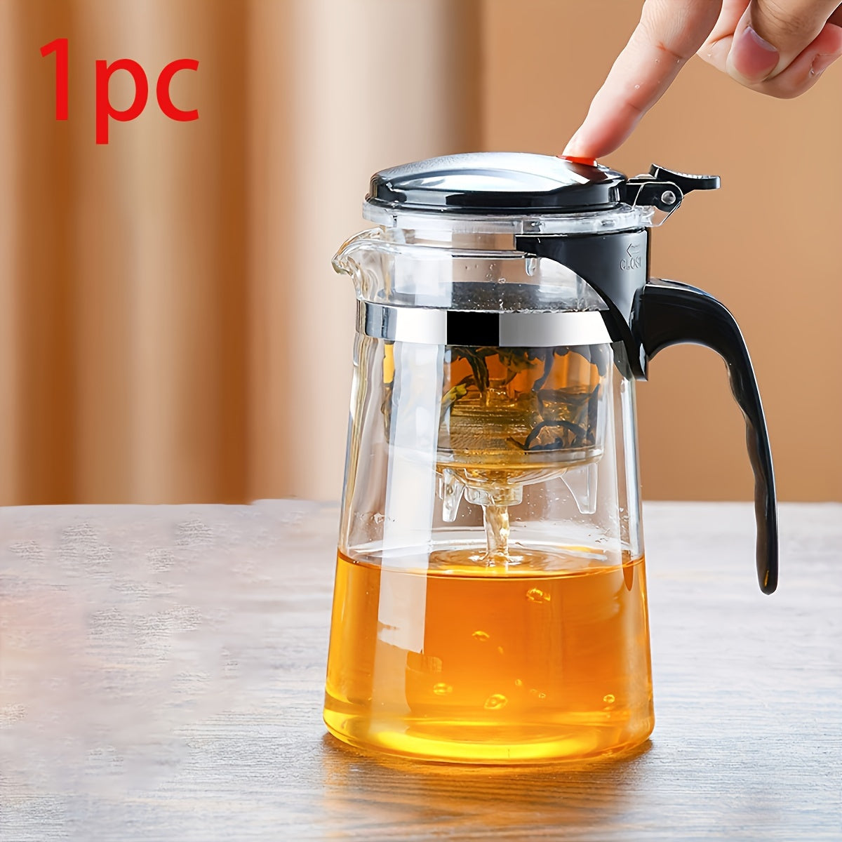 1pc Tetera de Vidrio Elegante de 750ml con Infusor de Un Solo Botón - Perfecta para Té de Hojas Sueltas, Regalo Ideal para Aficionados al Té, Té con Filtro, Uso Doméstico