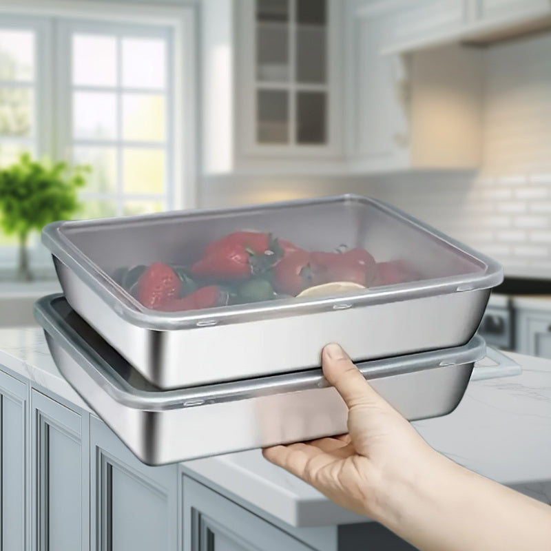 3/6 Recipiente de Almacenamiento de Comida Duradero en Acero Inoxidable - Hermético, Libre de BPA, Apto para Microondas y Refrigerador, Irrompible, Caja Rectangular Multifuncional con Tapa Abatible, Ideal para Nevera y Despensa