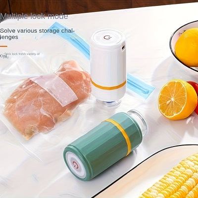 Conjunto de sellador al vacío de mano con bomba de aire eléctrica, máquina de vacío eléctrica mini con carga USB con batería de litio recargable de 500 mAh, bolsas de almacenamiento al vacío que ahorran espacio para la conservación de alimentos, bolsas d