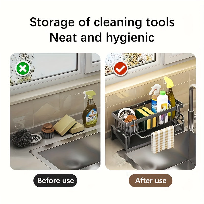 Organizador de Fregadero de Cocina de Acero Inoxidable - Estante de Almacenamiento que Ahorra Espacio con Porta-Panfleto, Metal, para Esponjas, Jabones, Cepillos y Paños, No Eléctrico, Equipo y Suministros de Alimentación, Ideal para Uso en la Cocina del
