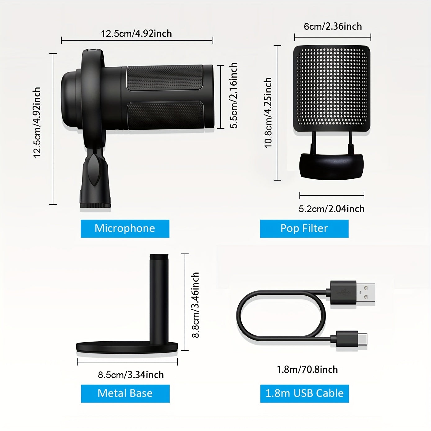 Micrófono de condensador USB, micrófono de condensador con función de silencio rápido, indicador RGB, botón giratorio de ganancia, para grabación vocal de podcasts, transmisiones en vivo y juegos