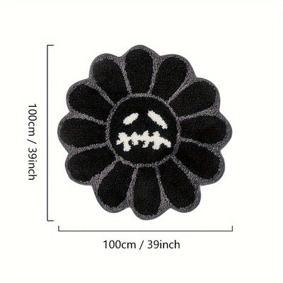 Alfombra redonda de girasol artístico retro, suave y esponjosa, para sala y dormitorio, tapete antideslizante para el hogar con respaldo de TPR, peluche grueso con un peso de 2000 g por metro cuadrado y un grosor de 15 mm, ideal para tapetes pequeños en