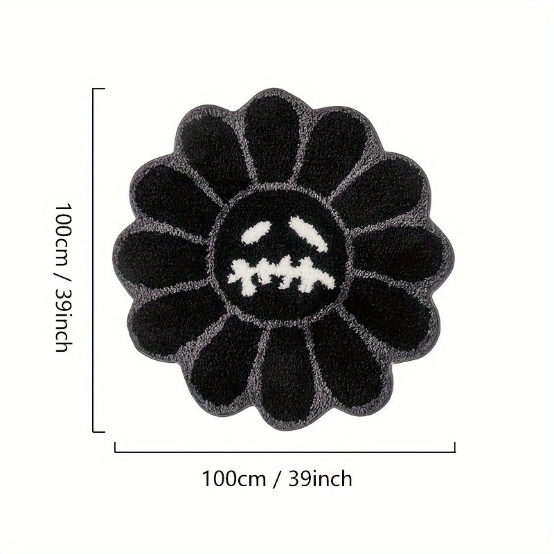 Alfombra redonda de girasol artístico retro, suave y esponjosa, para sala y dormitorio, tapete antideslizante para el hogar con respaldo de TPR, peluche grueso con un peso de 2000 g por metro cuadrado y un grosor de 15 mm, ideal para tapetes pequeños en