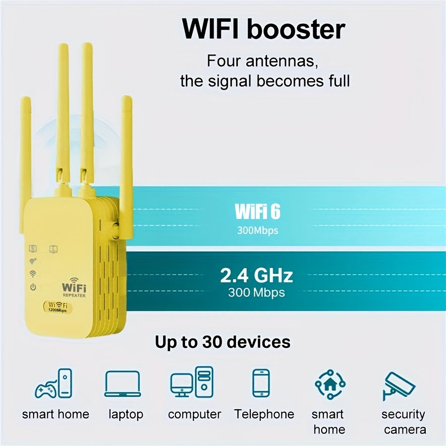 Extensor WiFi de 1200Mbps - Repetidor/Router sin varillas, Cobertura Hasta 10,000 Pies Cuadrados, Anti-Interferencias, Perfecto para Noches de Juegos Familiares y Celebraciones al Aire Libre - Enchufe Estadounidense, Regalo Ideal para Fiestas y Cumpleaño