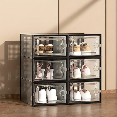 1 Set De 6/12 Piezas, Caja De Zapatos Transparente, Gruesa, Con Tapa, Plegable, Apilable, De Combinación Libre, Contenedor De Plástico Para Zapatillas, Ideal Como Organizador De Almacenamiento, Ahorrador De Espacio, Para Entrada, Dormitorio, Hogar, Decor