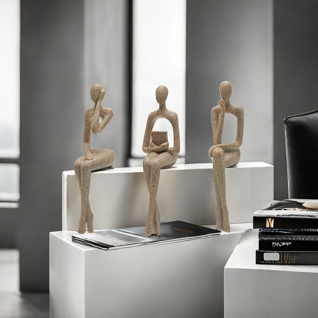 3 piezas de pensador de arenisca europea, exhibidor de colgantes, decoración de armario, figura abstracta, decoración avanzada de lujo, hogar, sala de estar, decoración de mesa.
