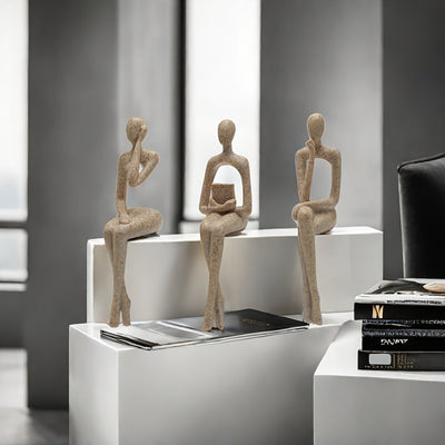 3 piezas de pensador de arenisca europea, exhibidor de colgantes, decoración de armario, figura abstracta, decoración avanzada de lujo, hogar, sala de estar, decoración de mesa.