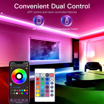 Tira de luces LED RGB de 91.44 cm a 30.48 metros, control remoto y por app, brillo ajustable, modo DIY, alimentación por USB, material ABS, pilas de botón no recargables, para decoración de dormitorio, sala, espejo y TV, luces LED para habitación