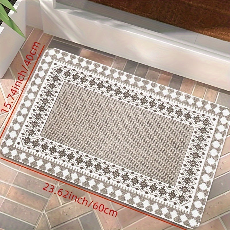 1 pieza de alfombrilla tejida estilo bohemio, alfombrilla rectangular antideslizante, suave y lavable en máquina, fibra de poliéster, adecuada para sala de estar, dormitorio y entrada.