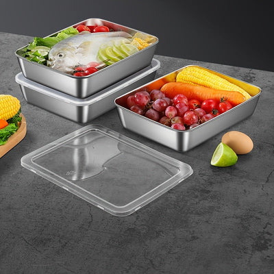 Juego de 4/6 Piezas de Contenedores de Almacenamiento de Alimentos de Acero Inoxidable con Tapas Herméticas - Apilables, Apto para Microondas para Ensaladas, Frutas y Preparación de Comidas - Organizador de Cocina Perfecto