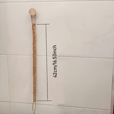 Soporte de Papel Higiénico Rústico de Cuerda de Cáñamo - Montaje en Pared Autoadhesivo con Perilla de Madera, Diseño Trenzado Natural para Decoración Elegante del Hogar, Organizadores y Almacenamiento de Baño