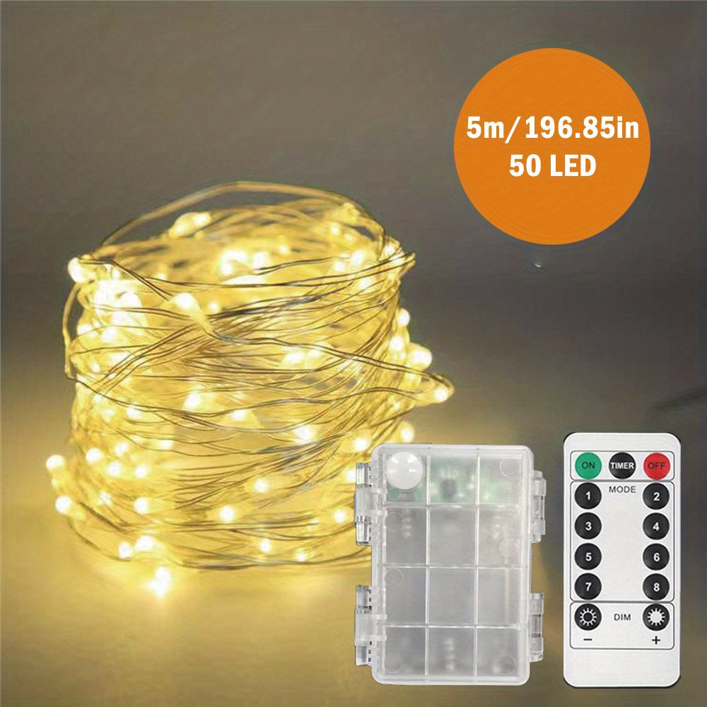 1 pieza de 10,06 metros de luces de hadas de 100 LED, funcionan con batería, luces de cuerda de destello, luces de luciérnaga de alambre de cobre con control remoto y temporizador, blanco cálido/colorido