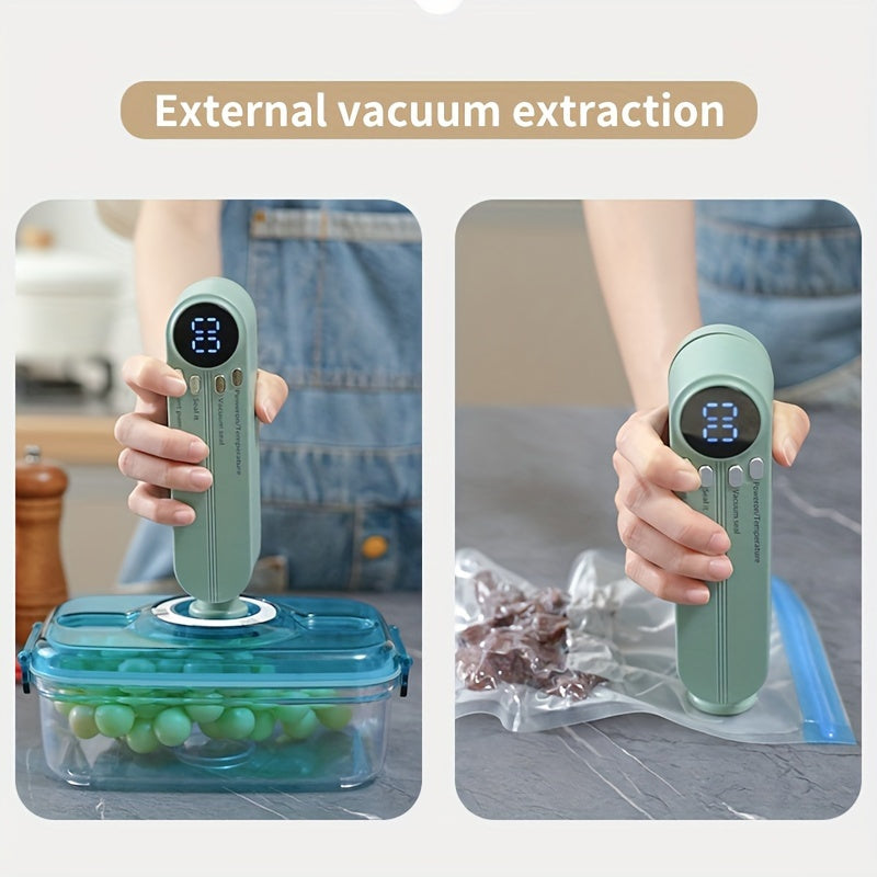 Aspiradora de mano inalámbrica DYFDYF - Sistema de conservación de alimentos automático recargable por USB con extracción e inflado de vacío externo, fuerte succión, bloqueo de frescura bacteriostático, batería de litio de 1200 mAh para uso en cocina y e