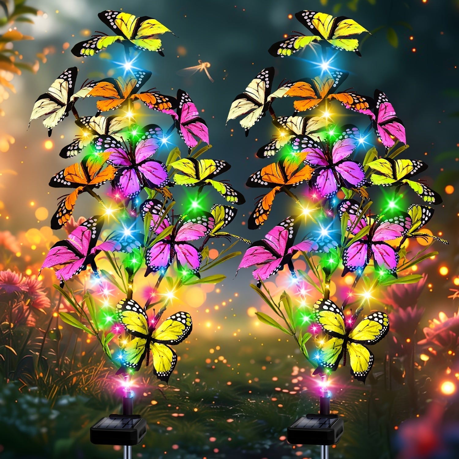 Luces solares para jardín con mariposas - Lámparas LED coloridas para césped con detalles de mariposas, decoración exterior para patio, jardín y caminos, regalo perfecto para el Día de la Madre, iluminación para senderos | Luces decorativas de mariposas