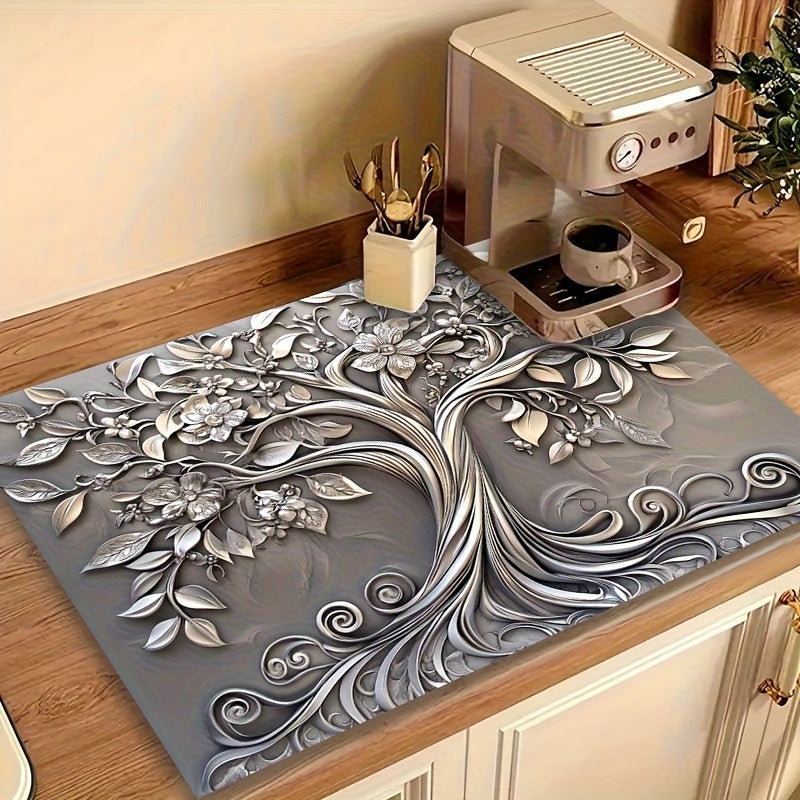 1 pieza de guardavidas de horno con diseño de árbol de plata elegante - Resistente al calor, antideslizante, sin rayones, fácil de limpiar, 28,3 x 20,4 pulgadas, perfecto para cocina, lavadora, secadora y protección de panel de horno, decoración de cocin